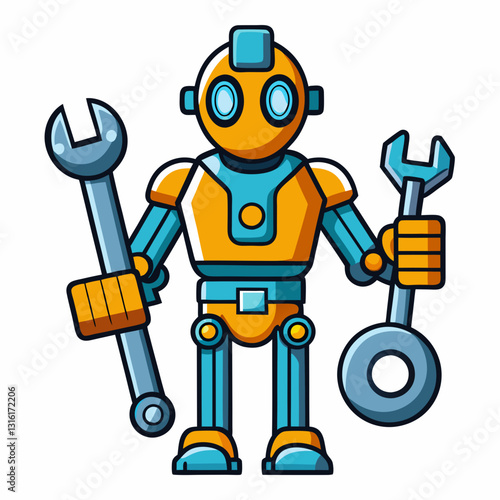 mechanical robot hand holding a wrench