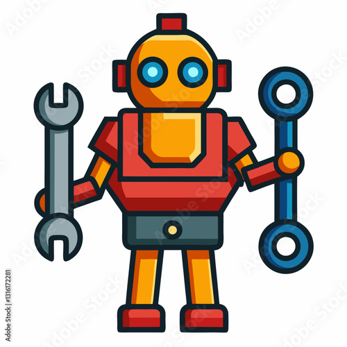 mechanical robot hand holding a wrench