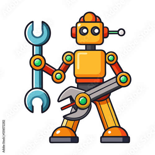 mechanical robot hand holding a wrench