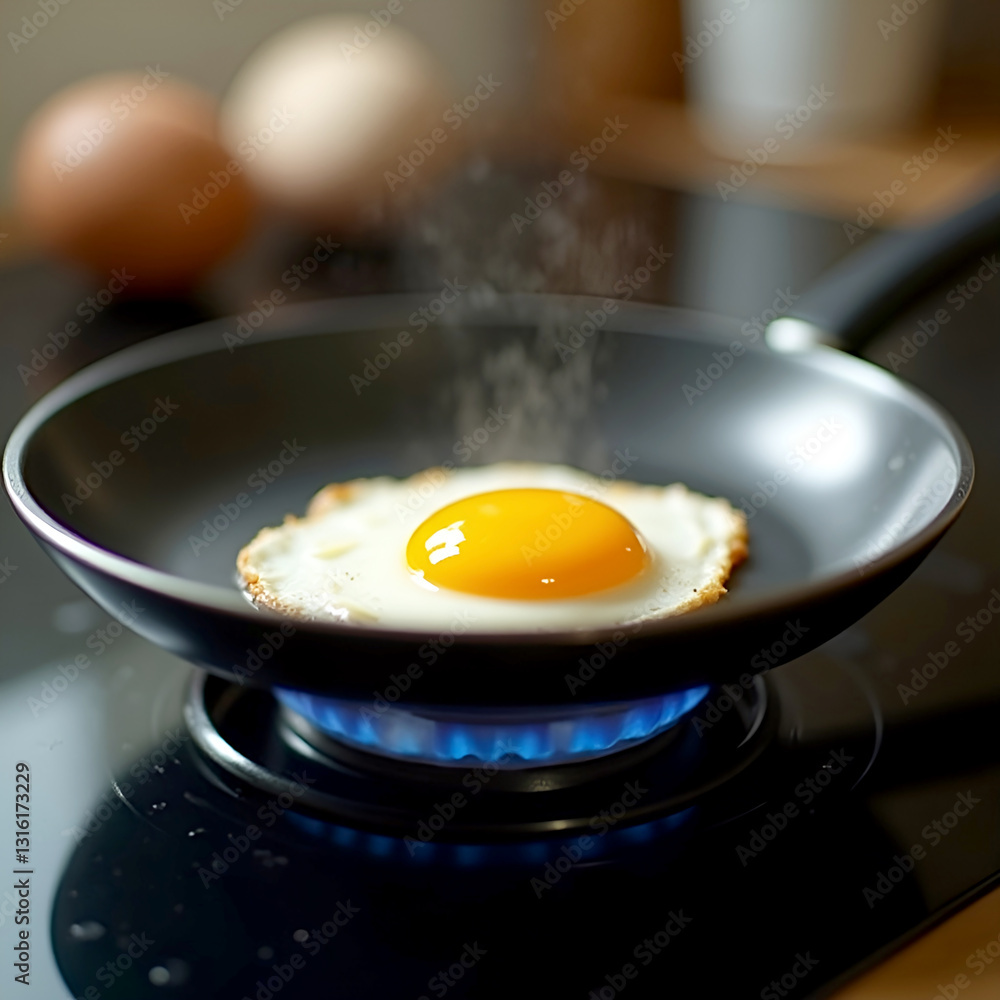 A hyper-realistic cooking a fried egg on a pan A hyper-realistic cooking a fried egg on a pan
