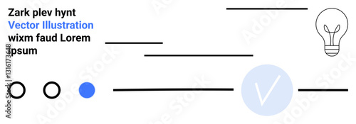 Simplified layout with a light bulb icon, three circles, and horizontal lines. Includes sample text. Ideal for creativity, innovation, minimalism, templates, user interface graphic design and web