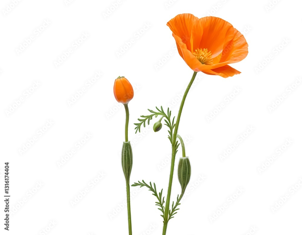 Obraz premium Single Orange Poppy Flower with Buds