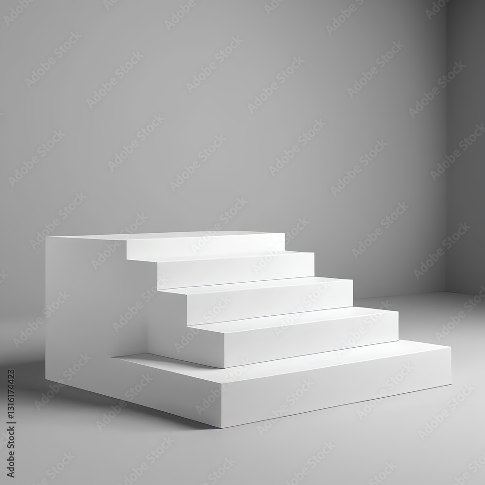 Minimalist White Steps on Grey Background Minimalist White Steps on Grey Background