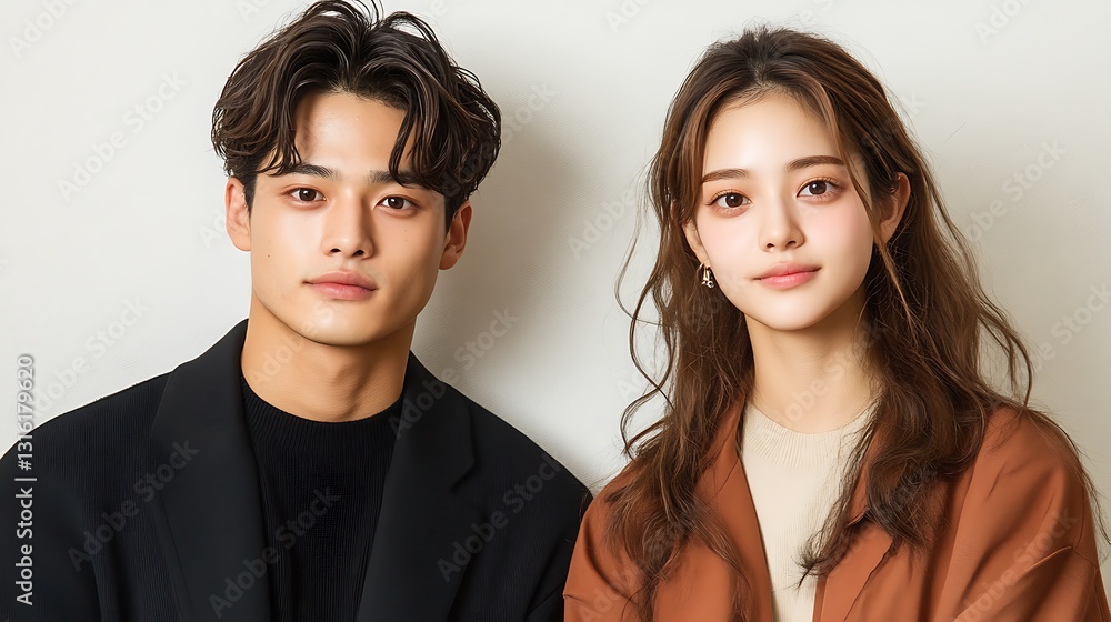 Stylish young couple portrait close-up photography of love in a neutral indoor setting Stylish young couple portrait close-up photography of love in a neutral indoor setting