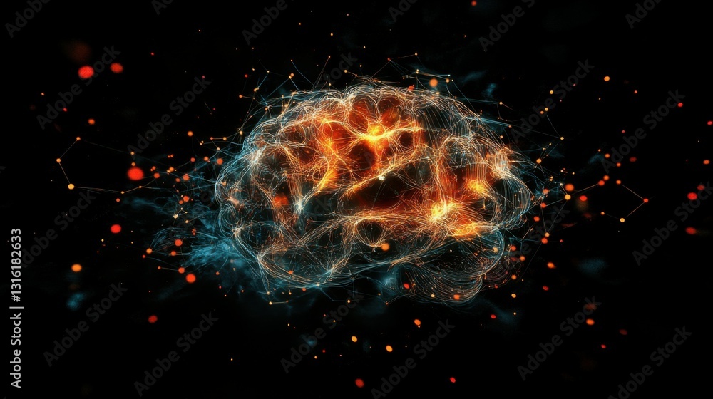 Abstract Digital Art of Human Brain with Neural Network Abstract Digital Art of Human Brain with Neural Network