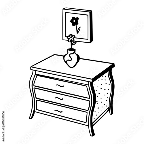 aesthetic dresser with flower pot vector artwork