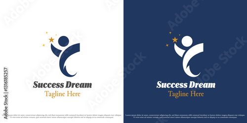 Success dream logo design illustration. Silhouette little child person dreaming starlight success leader leadership business company. Abstract minimal simple icon symbol.