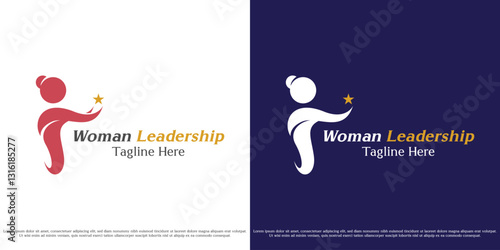 Woman leader vector logo design illustration. Silhouette profession business woman female feminine success career award. Abstract minimal simple icon symbol.