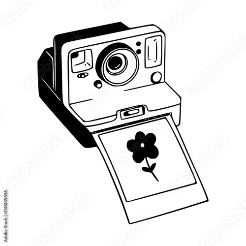 realistic camera outline graphic - polaroid model