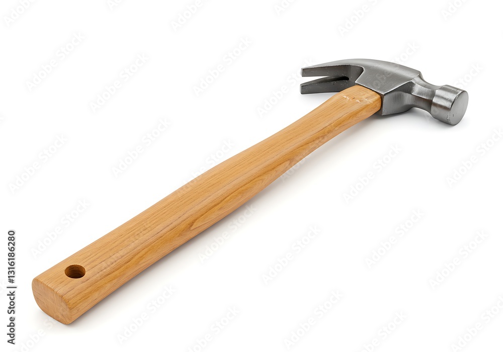 Claw Hammer with Wooden Handle Isolated on White Background Claw Hammer with Wooden Handle Isolated on White Background