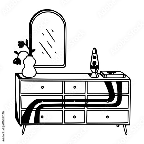 interior design vector - dresser and mirror set