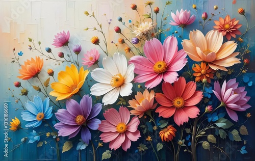 Obraz na płótnie An oil painting of colorful spring flowers on canvas with vibrant brush strokes w salonie
