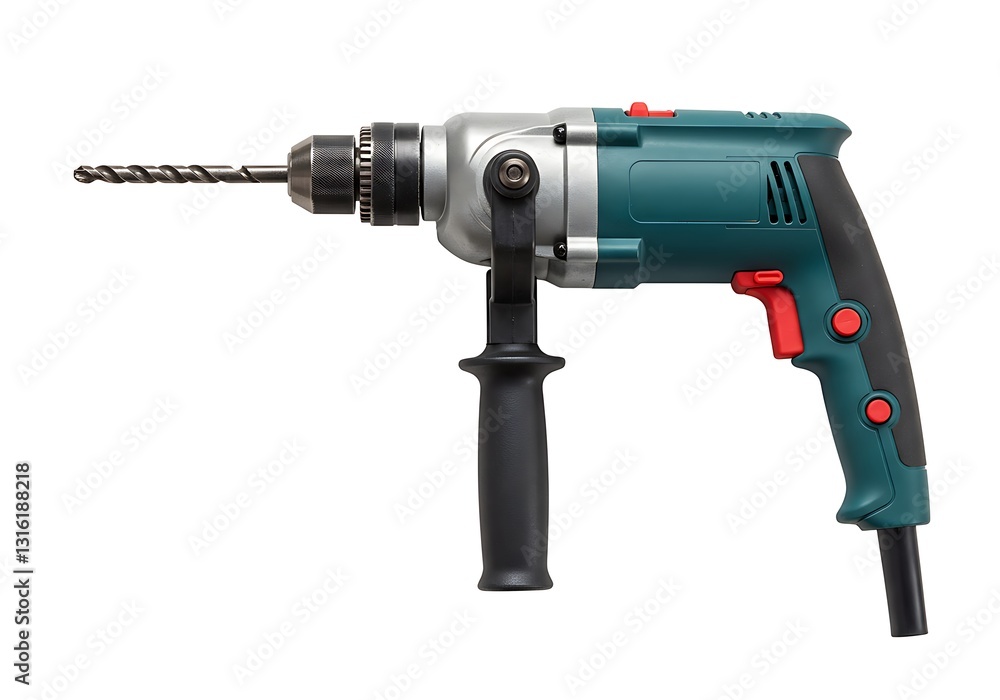 Drill Power Tool with Black Handle on White Background Drill Power Tool with Black Handle on White Background