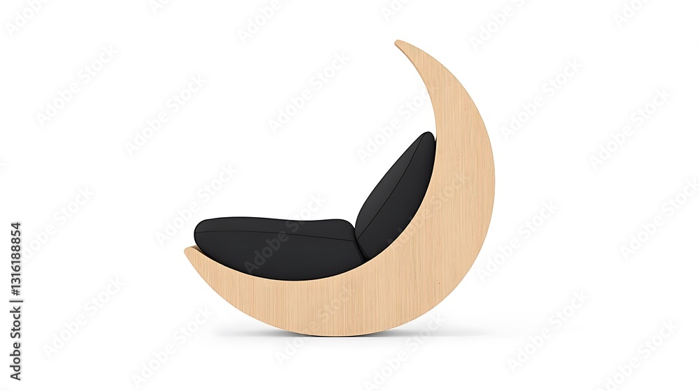 Crescent Moon Rocking Chair: Modern Wooden Design, Clean Studio Render AI Generated Crescent Moon Rocking Chair: Modern Wooden Design, Clean Studio Render AI Generated