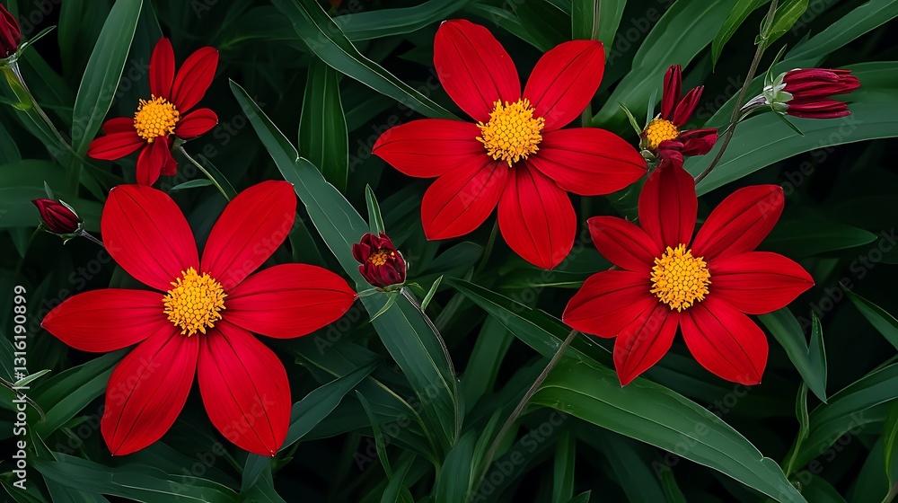 Vibrant Red Flowers Blooming in a Lush Garden AI Generated Vibrant Red Flowers Blooming in a Lush Garden AI Generated