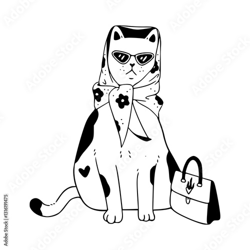cute cat with fashion accessories vector