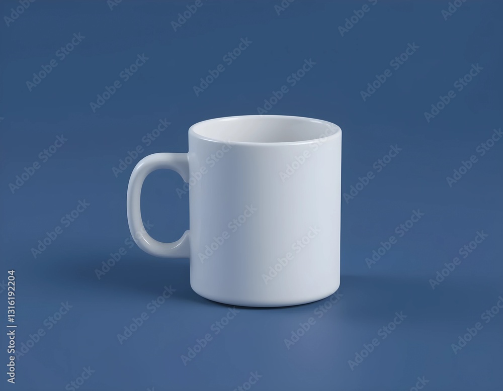Obraz premium Simple Ceramic Mug on Blue: A sleek, minimalist white ceramic mug stands alone against a vibrant blue backdrop, offering a clean and modern aesthetic. Ai generated image