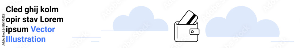 Wallet with credit card in a minimalist style, surrounded by soft clouds and mock text. Ideal for finance apps, budgeting tools, payment systems, e-commerce, fintech presentations, online banking Wallet with credit card in a minimalist style, surrounded by soft clouds and mock text. Ideal for finance apps, budgeting tools, payment systems, e-commerce, fintech presentations, online banking