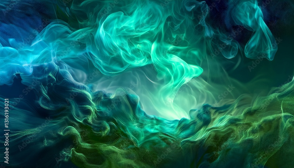 Obraz premium 緑と青の炎が舞い上がる幻想的なシーン