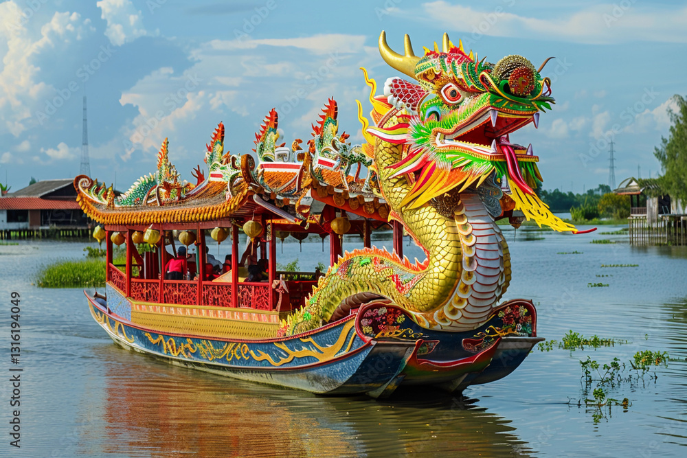 Obraz premium Beautiful holiday composition for happy celebrate chinese dragon boat festival, abstract vivid composition consists of fictional unreal fantastic vision on background