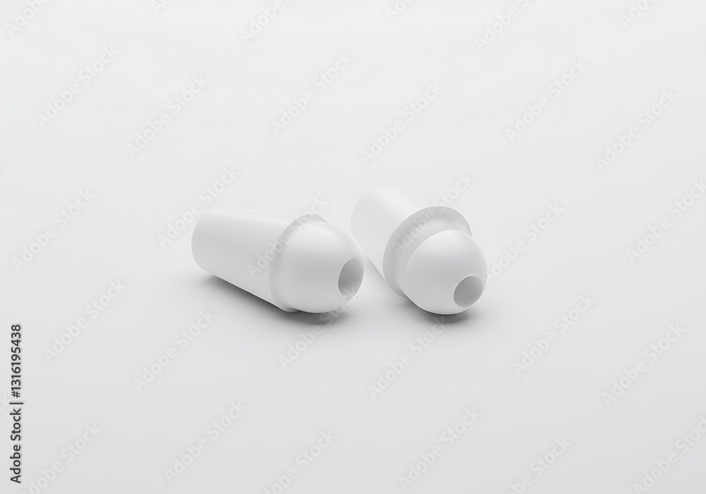 Close-up of Two White Earbud Tips on a White Surface Close-up of Two White Earbud Tips on a White Surface