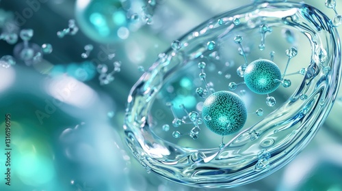 Wallpaper Mural Water droplet surrounded by bubbles on a clear surface with reflections and light effects Torontodigital.ca