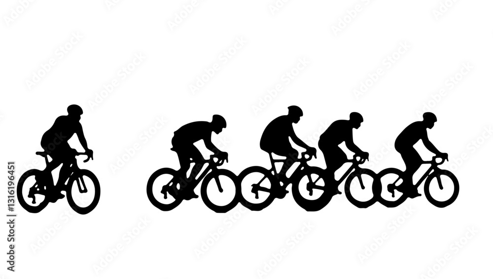 Fototapeta premium A group bicycling silhouette, bike, bicycle, sport, silhouette, cycling, vector, people, illustration, cyclist, cycle, ride, fitness, biker, woman, race, child, cartoon, person, biking, boy, black, bi