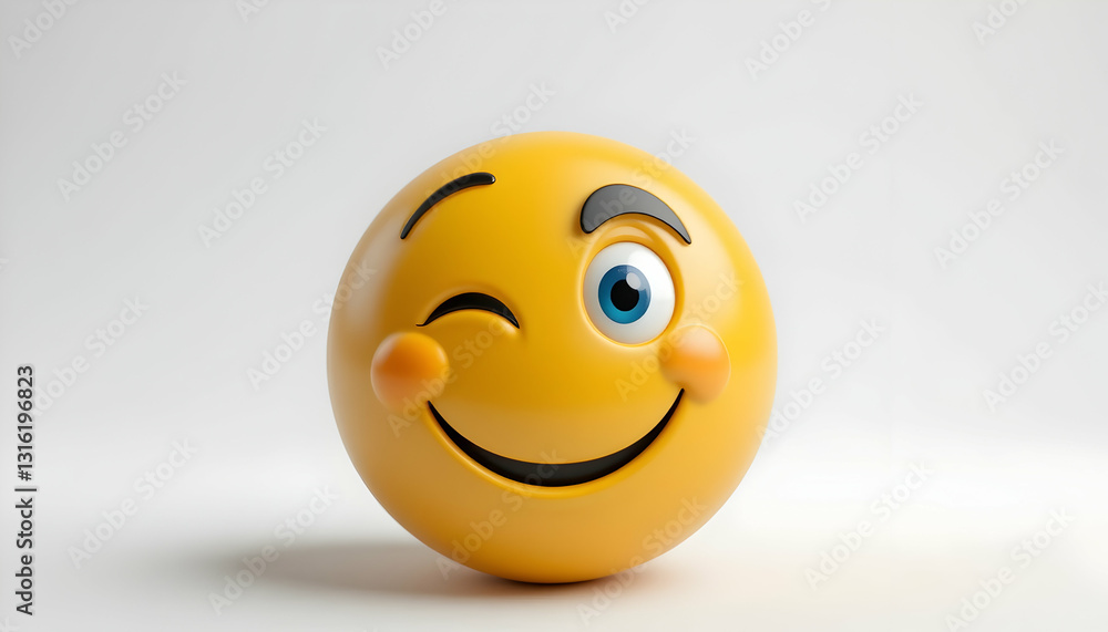 Fototapeta premium Yellow Smiley Face Winking Animation on White Background for Messaging