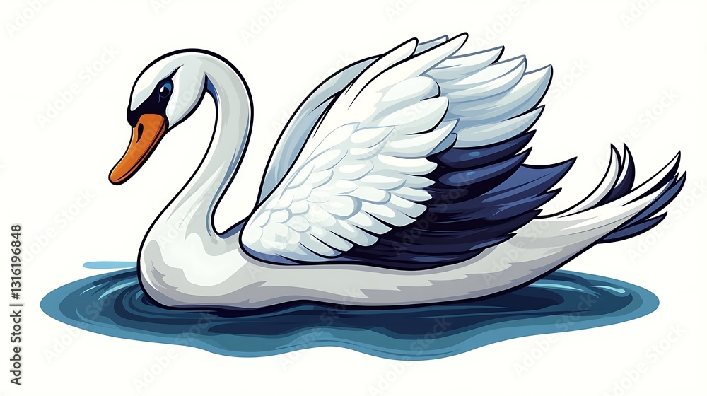 Obraz premium Elegant Swan Illustration: A Detailed Drawing of a Majestic Bird on Water AI Generated