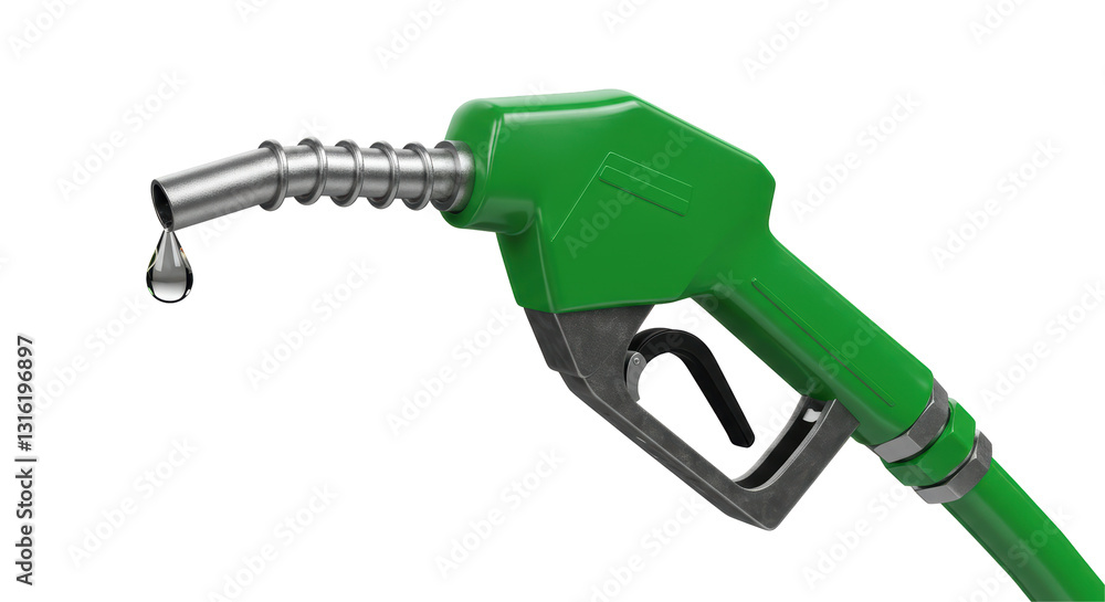 Isolated Green Gasoline Pump Nozzle with Dripping Drop Isolated Green Gasoline Pump Nozzle with Dripping Drop