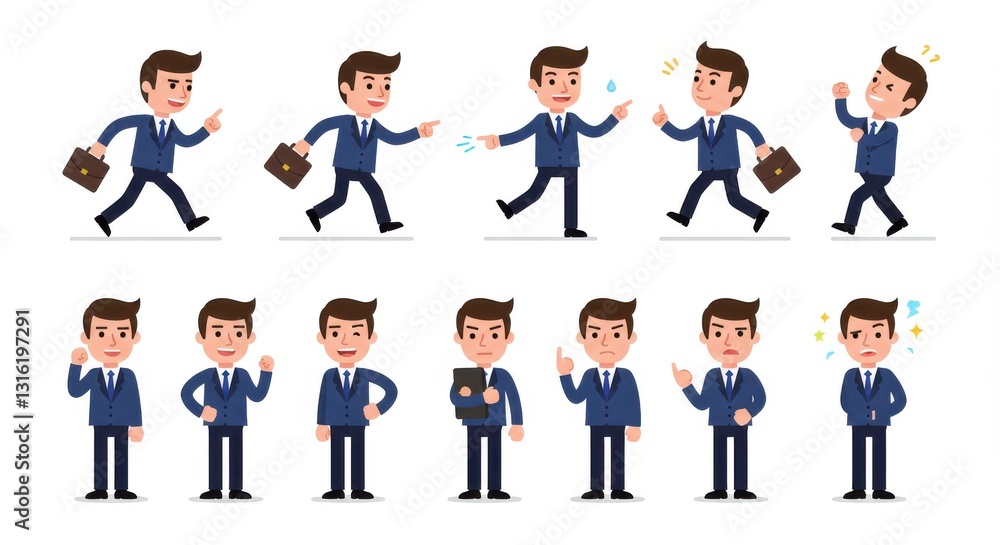 Businessman Cartoon Character Poses Businessman Cartoon Character Poses