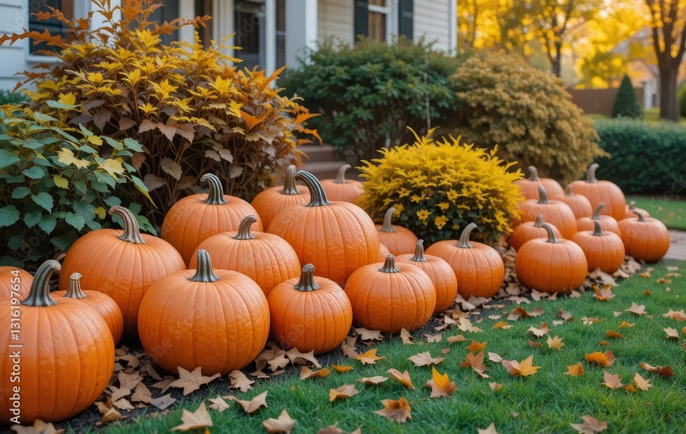 A front porch decorated with pumpkins and fall foliage A front porch decorated with pumpkins and fall foliage