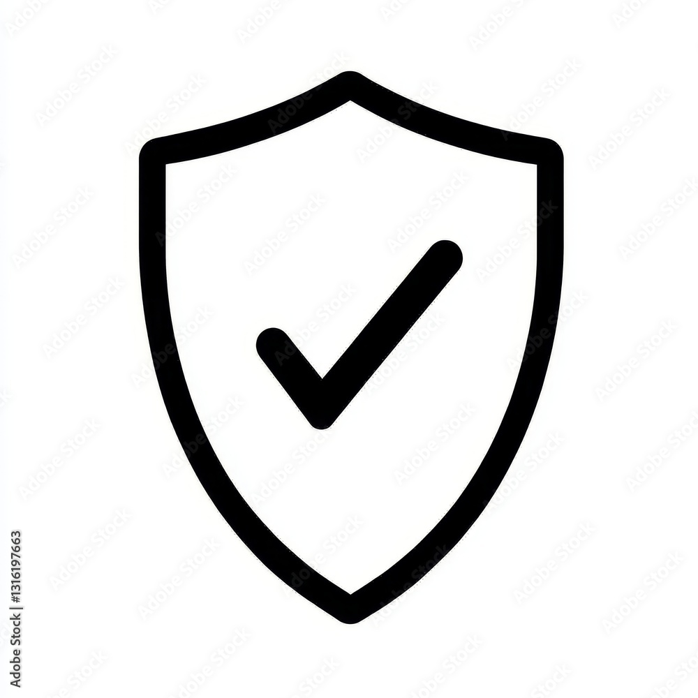 The image of a simple black shield with a check mark embodies the concepts of security, protection, and guarantee The image of a simple black shield with a check mark embodies the concepts of security, protection, and guarantee