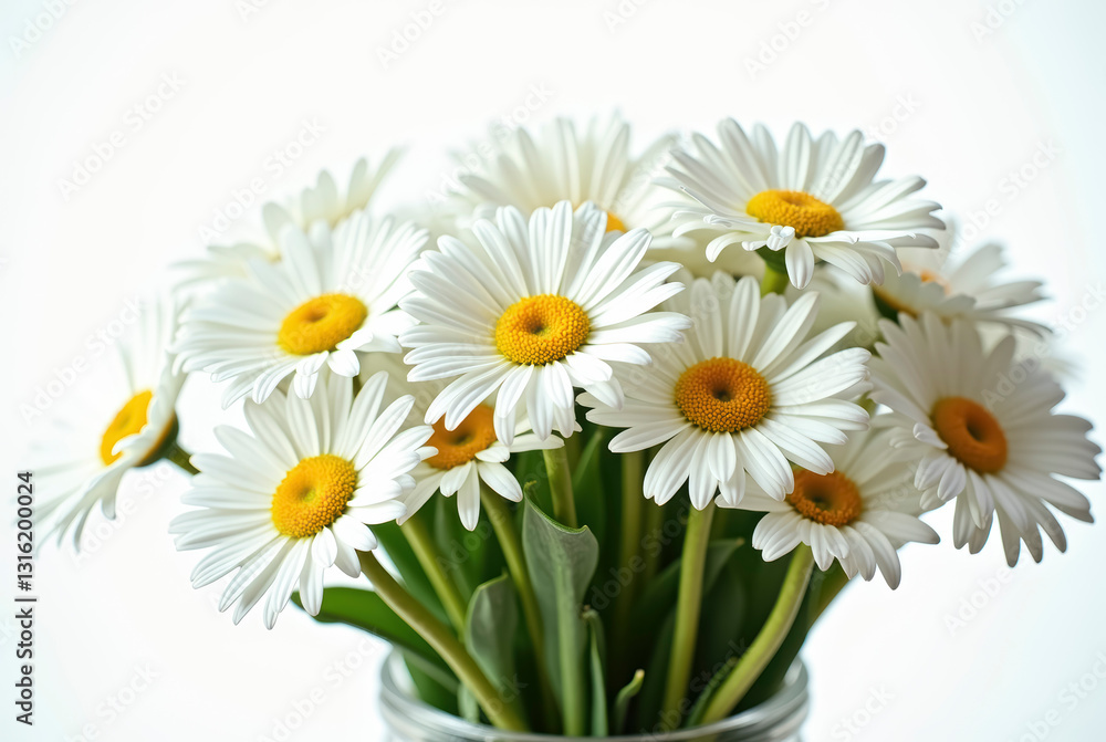 Fototapeta premium A bouquet of white daisies in a clear jar.