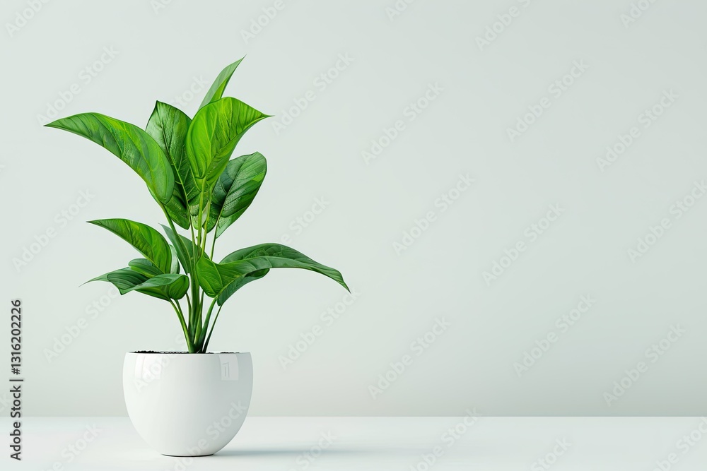Ultra Hd Visual of Green Leaves Plant in White Pot Against White Background Ultra Hd Visual of Green Leaves Plant in White Pot Against White Background