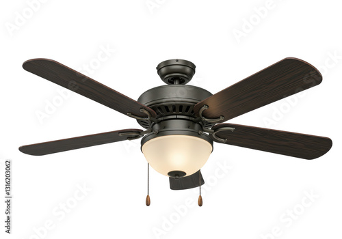 Isolated Ceiling Fan with Five Blades and Light Fixture
