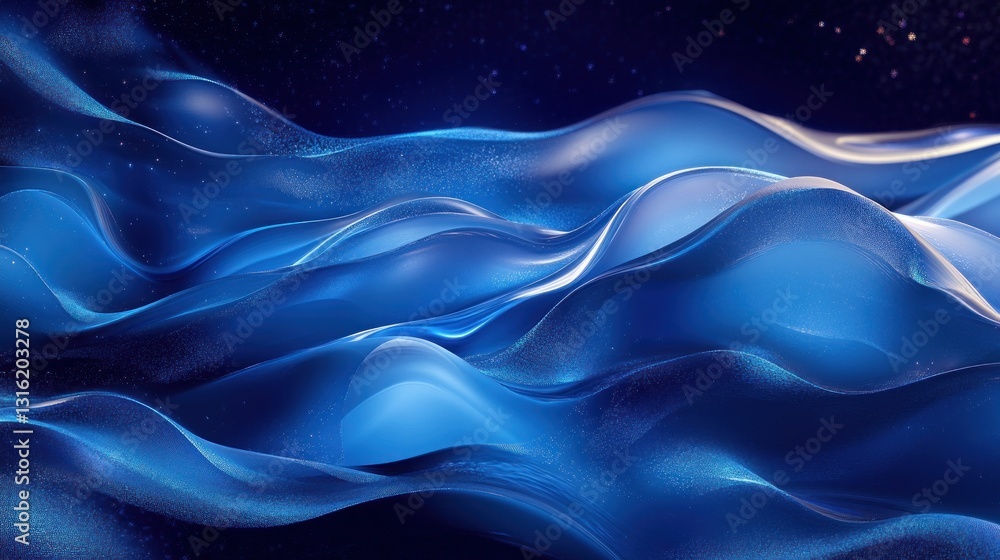 Obraz premium Abstract blue wave background with glowing particles.