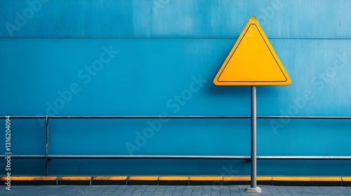 Bright Yellow Triangular Traffic Warning Sign in Contemporary Urban Environment