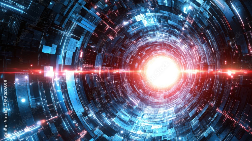 Futuristic Digital Tunnel with Bright Center and Vibrant Colors Futuristic Digital Tunnel with Bright Center and Vibrant Colors