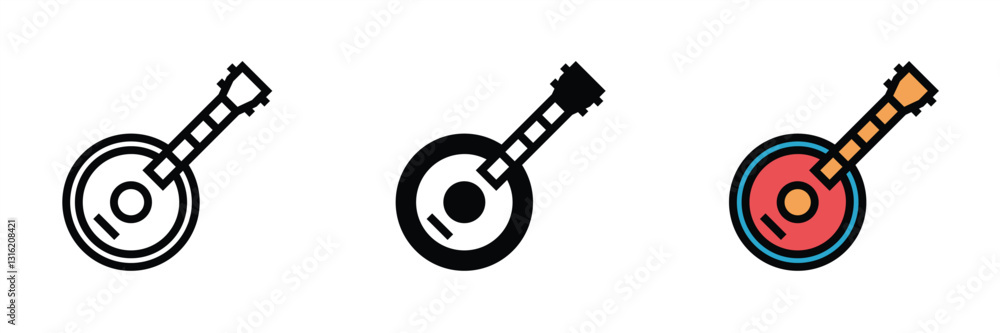 Banjo guitar icon. Banjo guitar icon in line design, flat design, and simple color design. Banjo guitar vector illustration. Editable stroke EPS 10 Banjo guitar icon. Banjo guitar icon in line design, flat design, and simple color design. Banjo guitar vector illustration. Editable stroke EPS 10