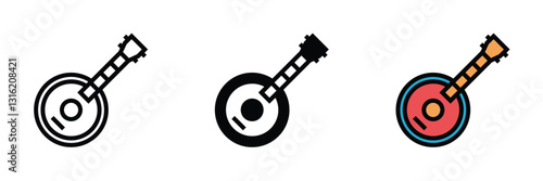 Banjo guitar icon. Banjo guitar icon in line design, flat design, and simple color design. Banjo guitar vector illustration. Editable stroke EPS 10