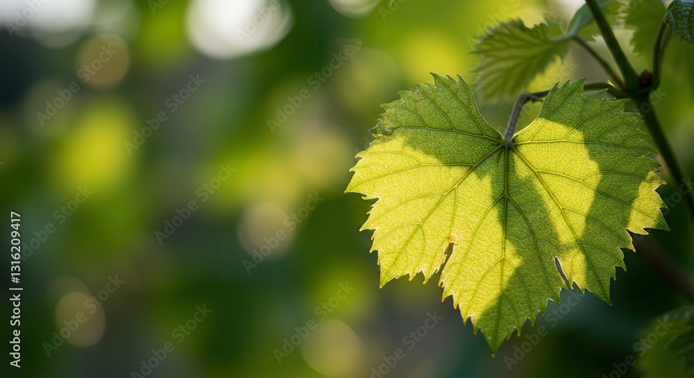 Grape Leaf Close Up with Natural Green Background and Soft Lighting Grape Leaf Close Up with Natural Green Background and Soft Lighting