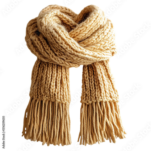 Chunky Knit Scarf with Oversized Tassels Isolated on Transparent Background