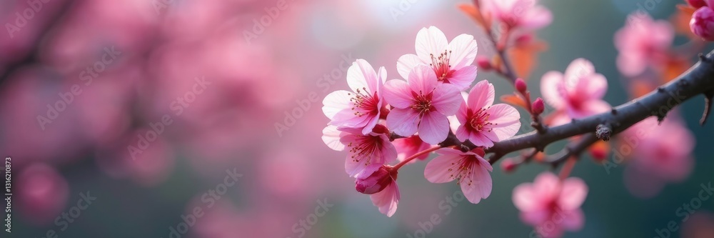 Pink hue of Wild Himalayan Cherry flowers on tree branches, flora, blossom, tree Pink hue of Wild Himalayan Cherry flowers on tree branches, flora, blossom, tree