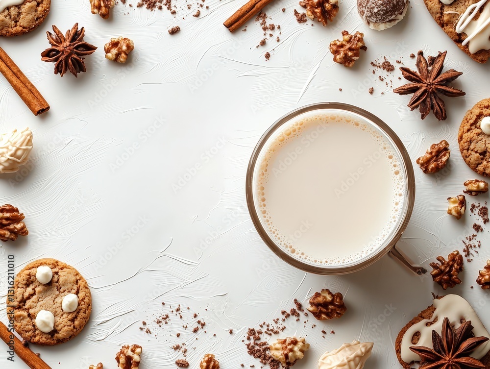 Milk and cookies border frame framing element on white background Milk and cookies border frame framing element on white background