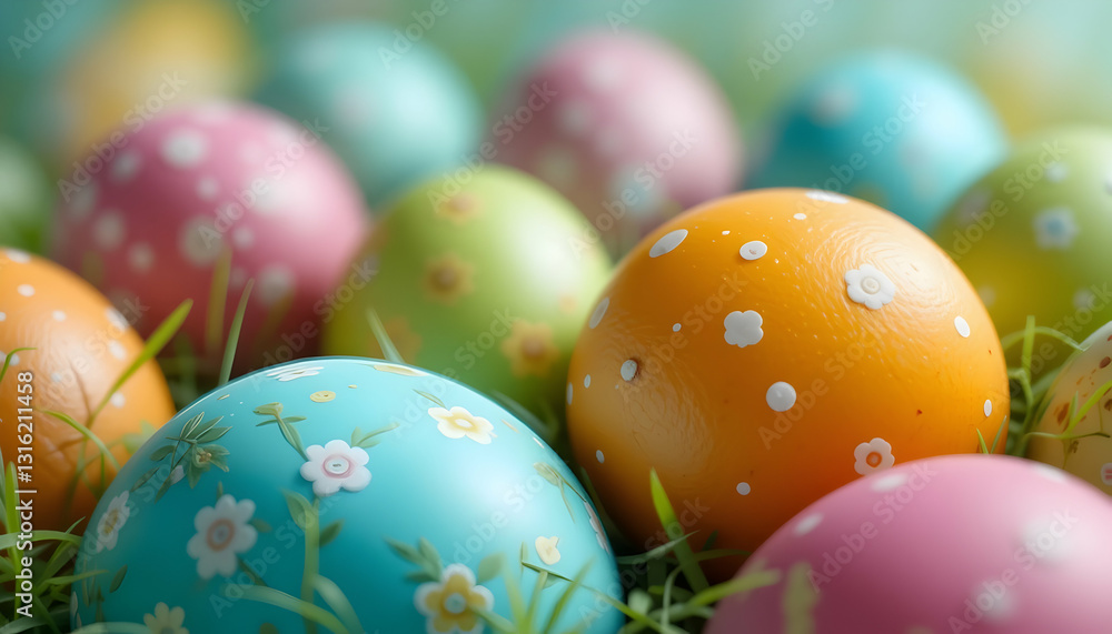 Decorated Eggs Lying in the Grass for Festive Spring Celebration Decorated Eggs Lying in the Grass for Festive Spring Celebration