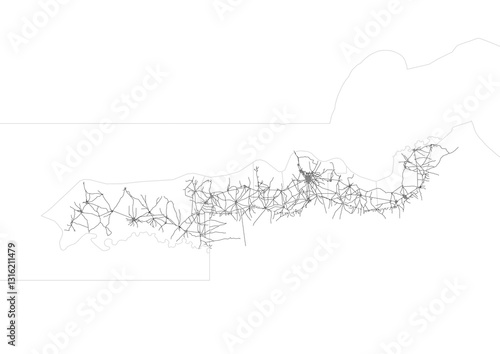 vector map of highways and building of mansakoko division in the country of gambia with black and white color