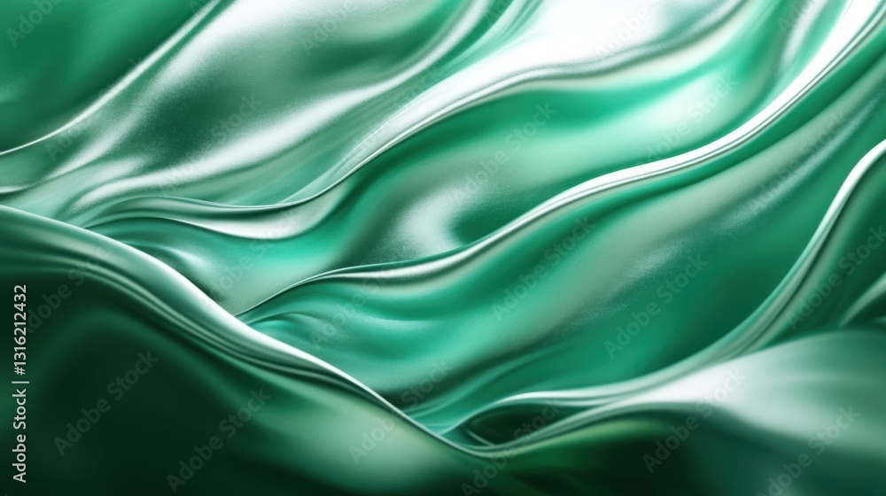 Obraz premium Abstract green flowing silk fabric waves.