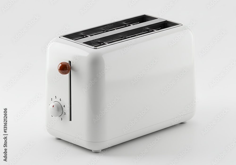 White Toaster Appliance on Clean Background Ready for Toasting Bread White Toaster Appliance on Clean Background Ready for Toasting Bread