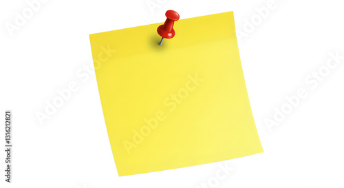 yellow sticky post it note with red pushpin isolated on white or transparent png